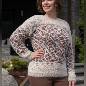 Papa Brand Eyelash Intarsia Multi-Color Fuzzy Sweater Size M